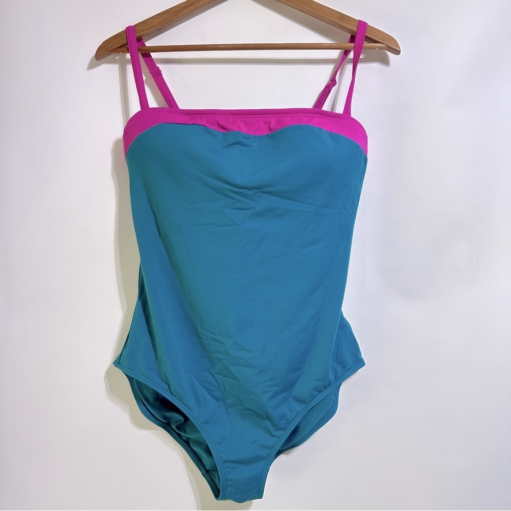 BODEN teal blue pink Salerno Bandeau one piece Swimsuit size 12 - Picture 5 of 8
